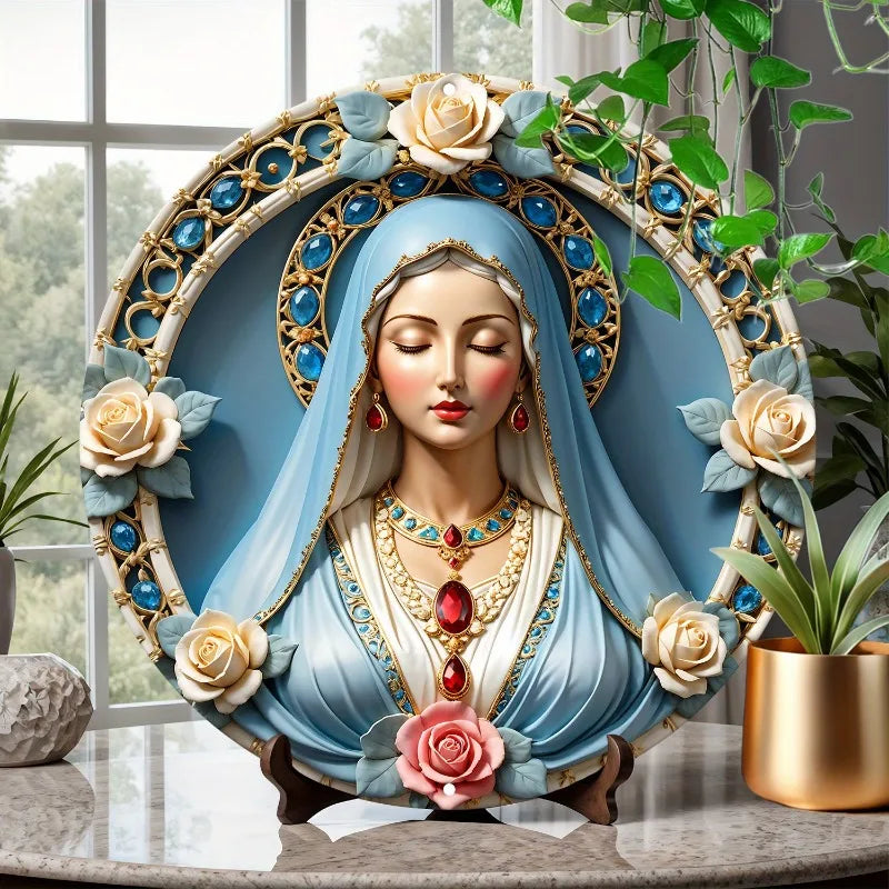 Virgin Mary Decoration with Stones and Flowers