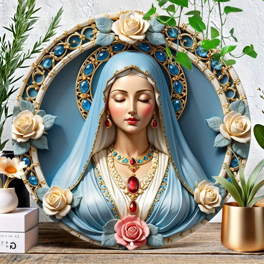Virgin Mary Decoration with Stones and Flowers
